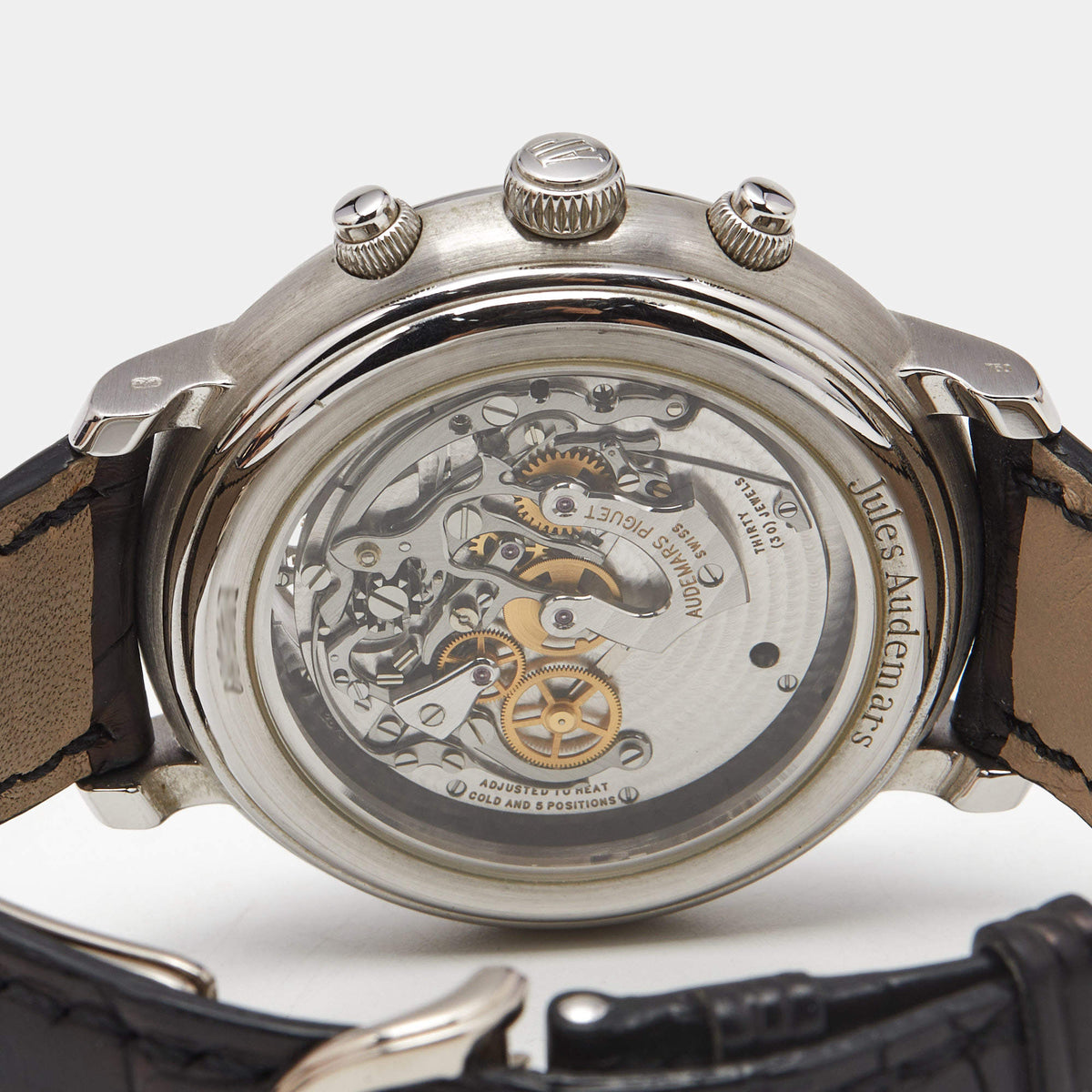 Audemars Piguet Jules Audemars Tourbillon Chronograph 25909BA.00.D002CR.03 Silver Dial 18K White Gold Crocodile Leather Men's Wristwatch 43mm