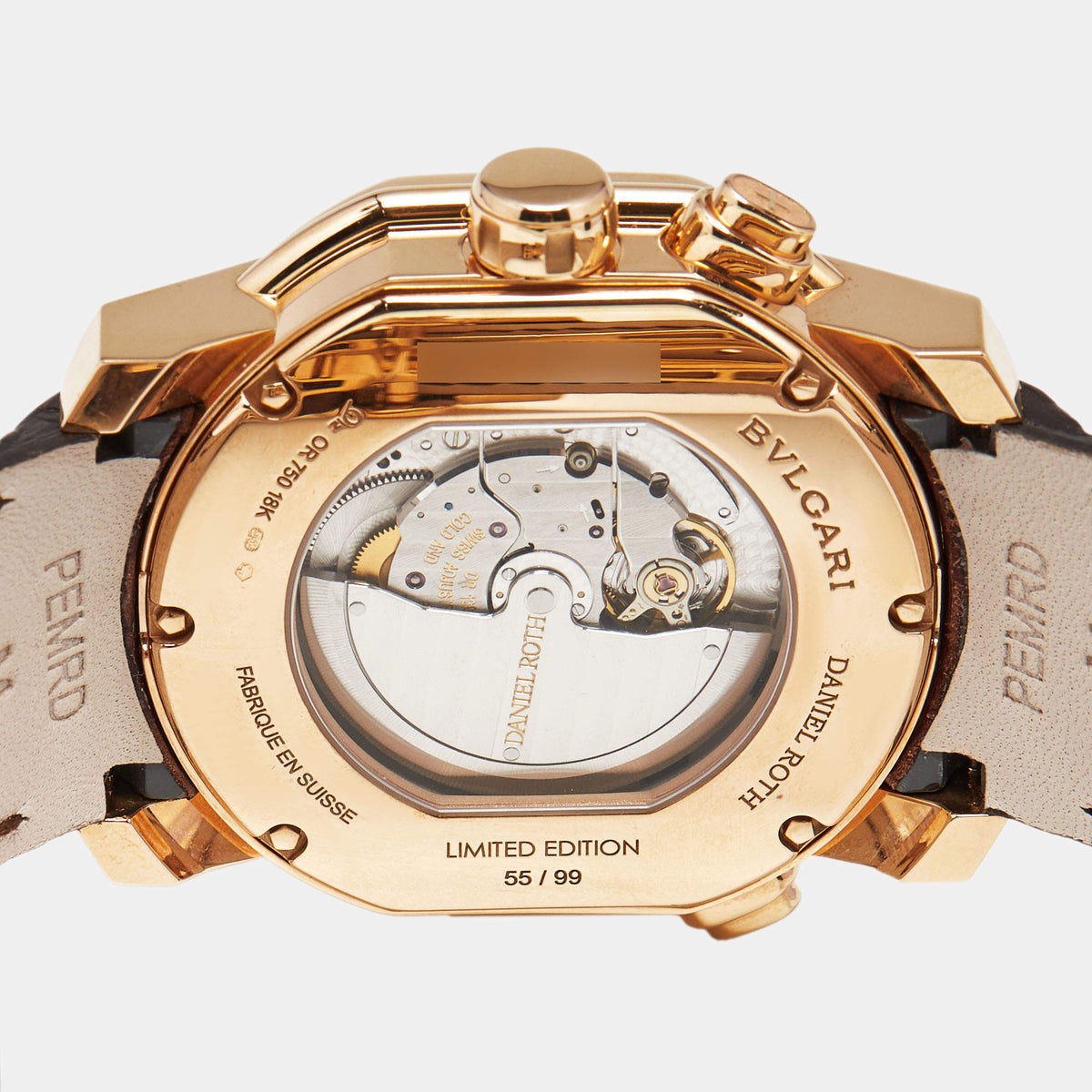 Bvlgari Daniel Roth Papillon Voyageur Limited Edition GMT 101835 White Dial 18K Rose Gold Alligator Leather Men's Wristwatch 43mm