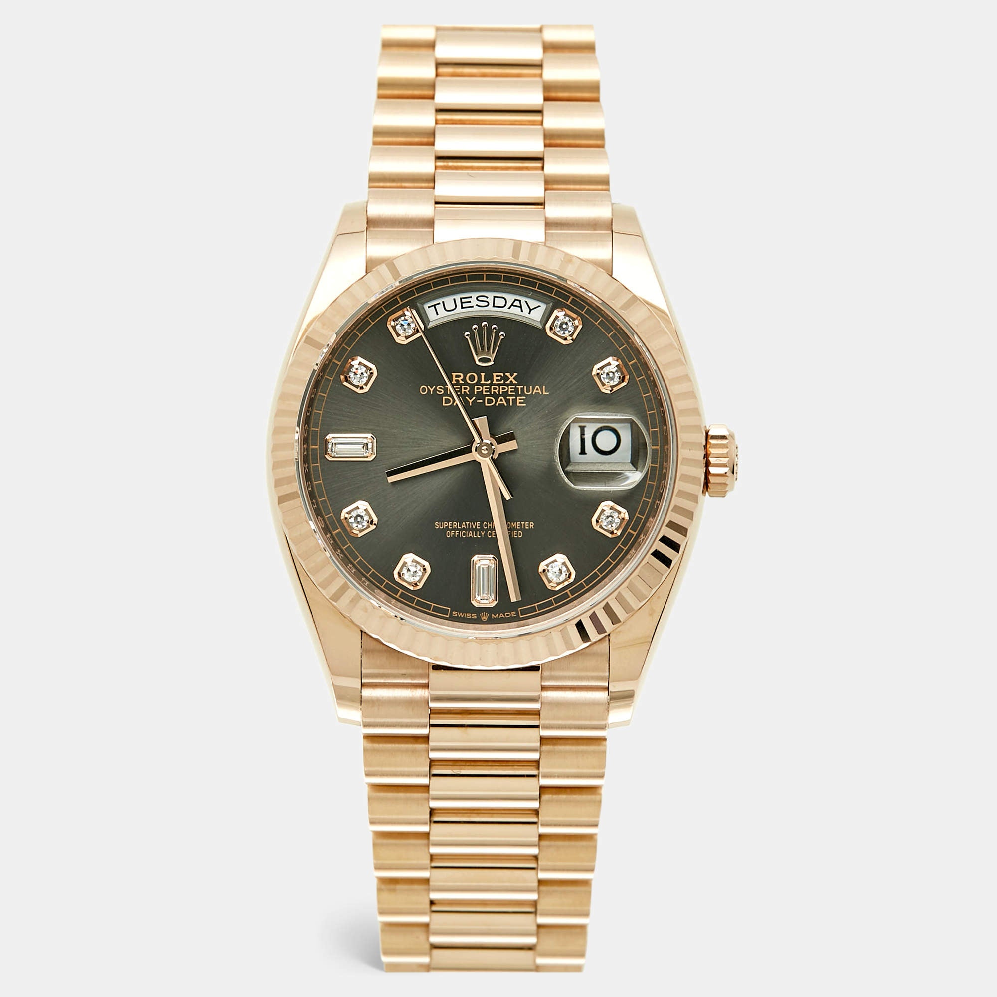 Rolex Day-Date President M128235-0050 Slate Dial 18K Everose Gold Diamond Men's Wristwatch 36mm