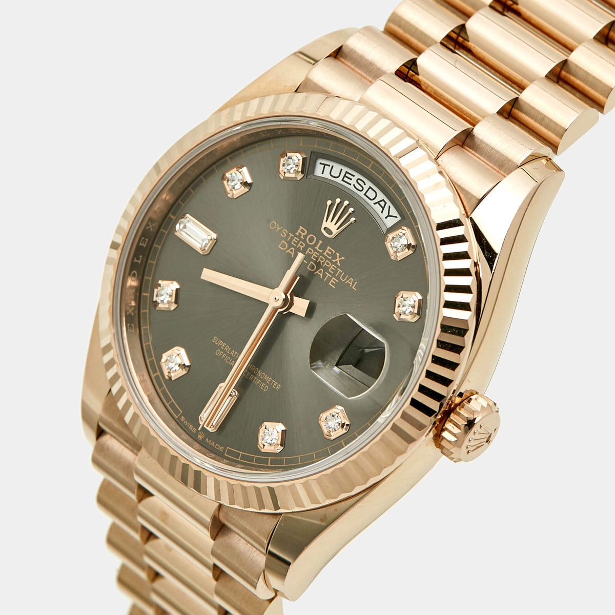Rolex Day-Date President M128235-0050 Slate Dial 18K Everose Gold Diamond Men's Wristwatch 36mm