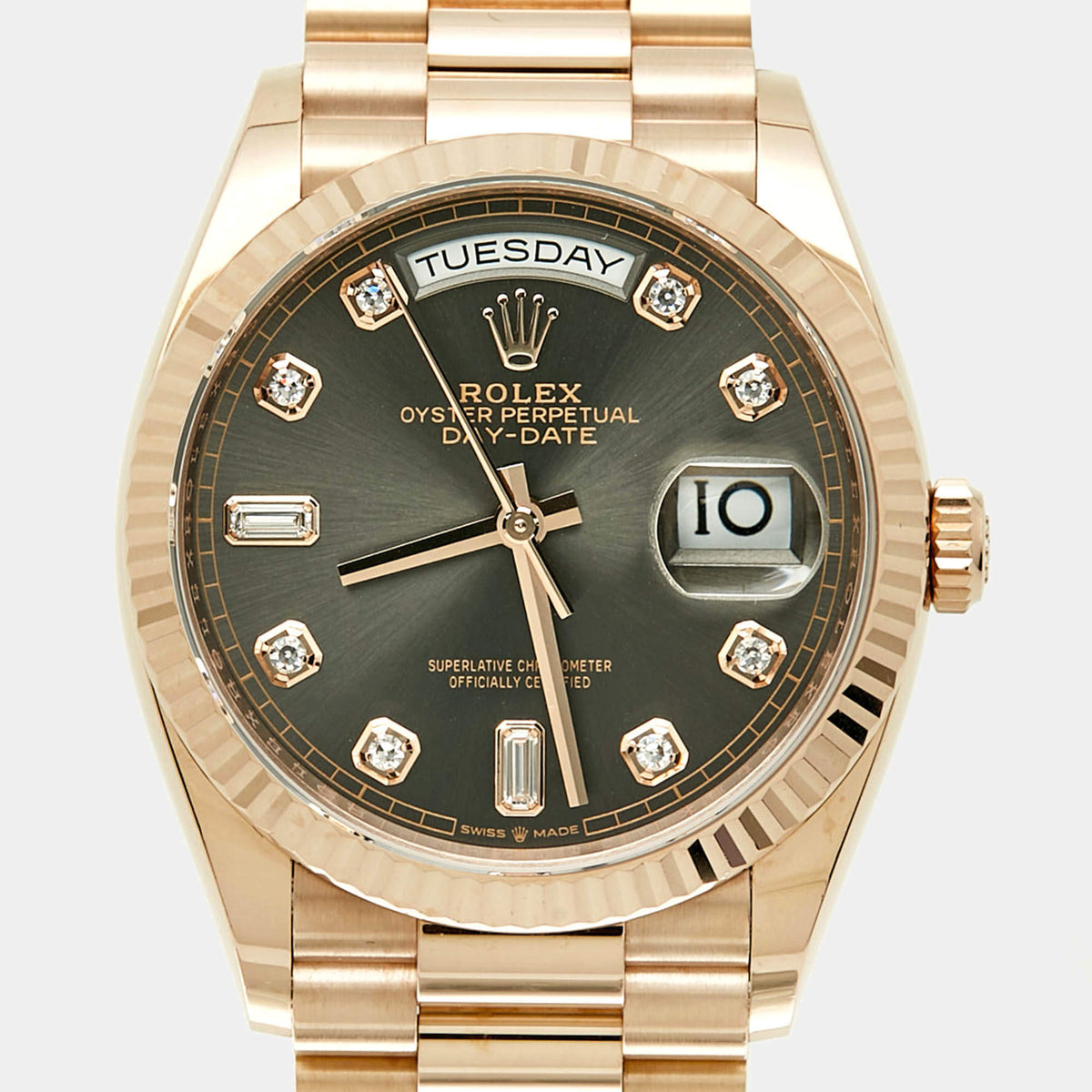 Rolex Day-Date President M128235-0050 Slate Dial 18K Everose Gold Diamond Men's Wristwatch 36mm