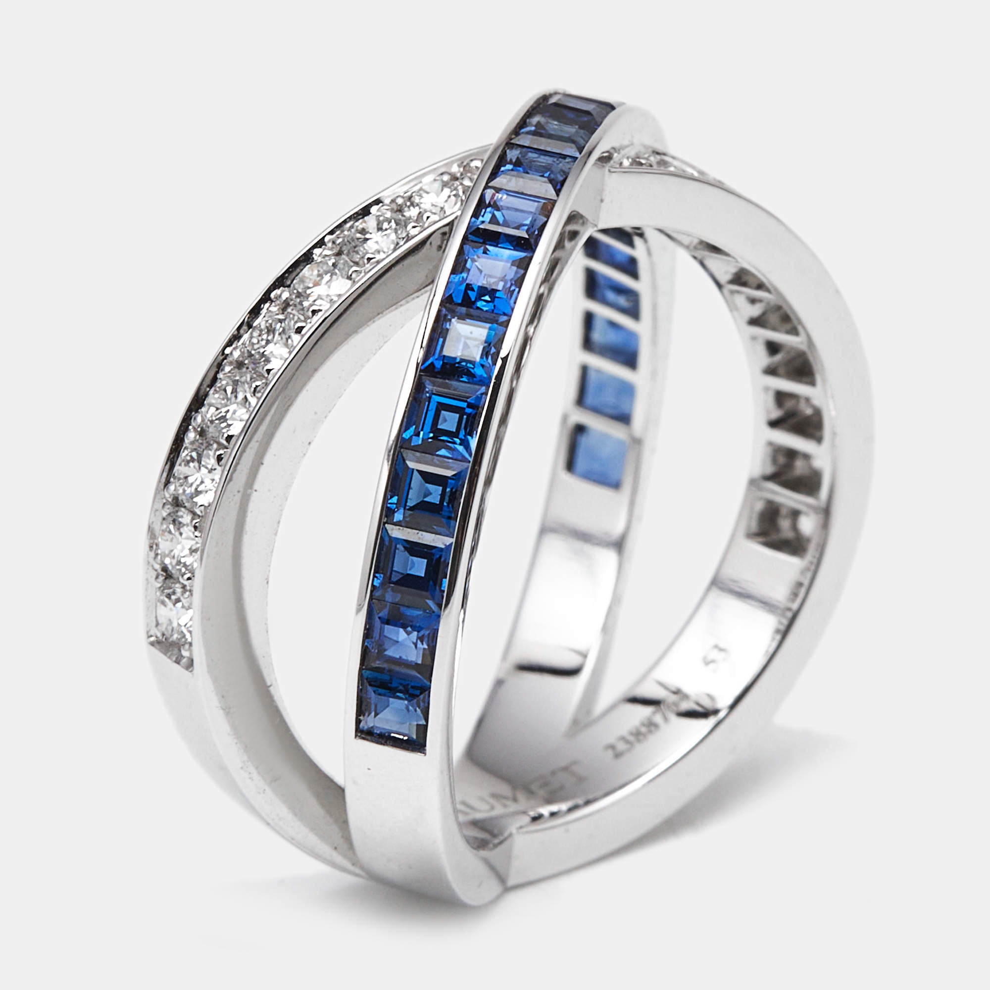 Chaumet Jeux de Liens Blue Sapphire Diamond 18k White Gold Rings EU 53