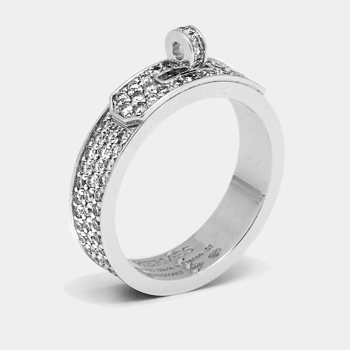 Hermès Kelly Diamonds 18k White Gold Ring Size 51