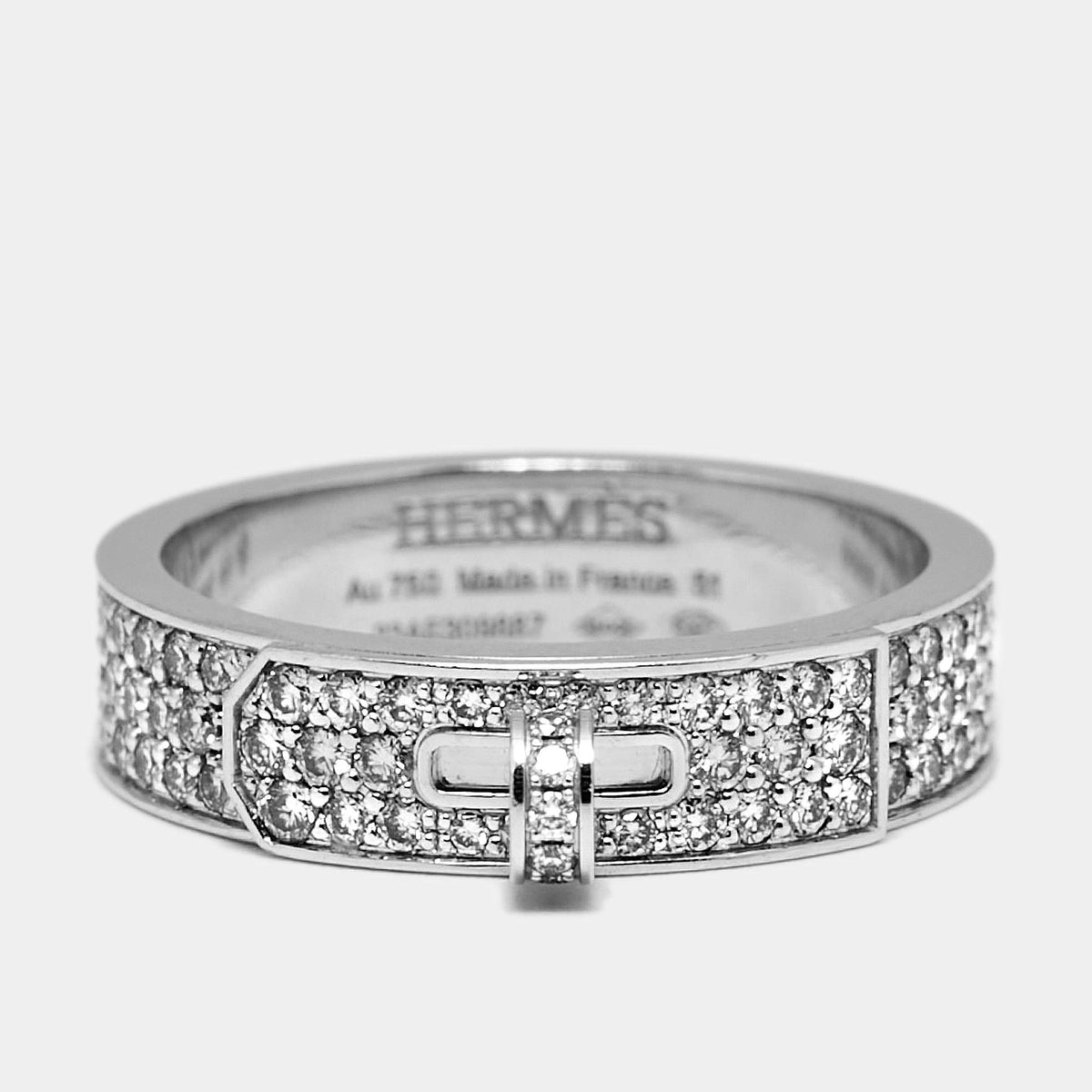 Hermès Kelly Diamonds 18k White Gold Ring Size 51
