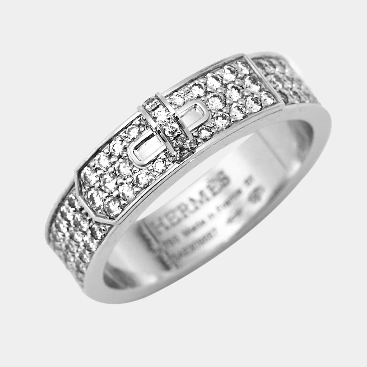 Hermès Kelly Diamonds 18k White Gold Ring Size 51