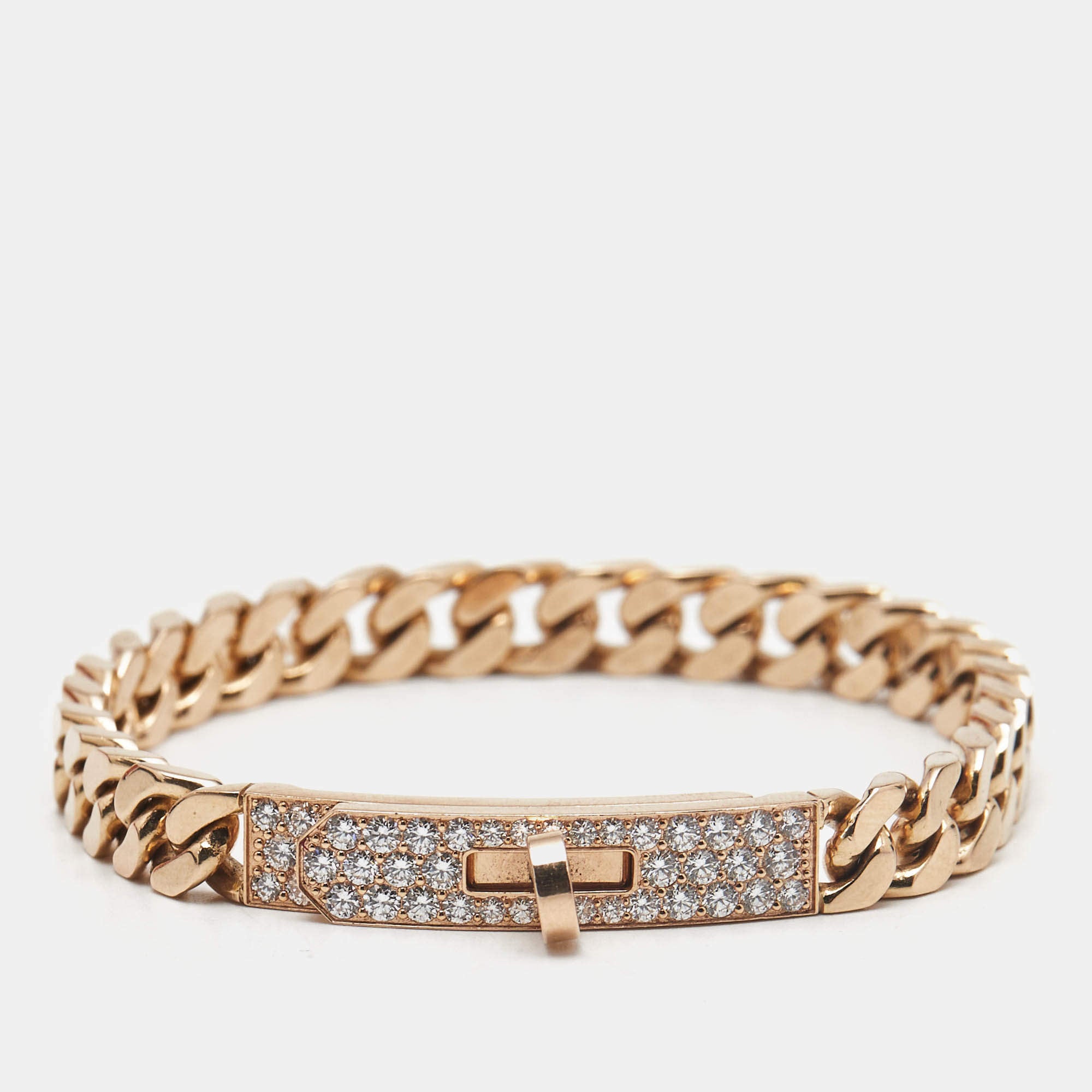 Hermès Kelly Diamond 18k Rose Gold Very Small Model Bracelet SH