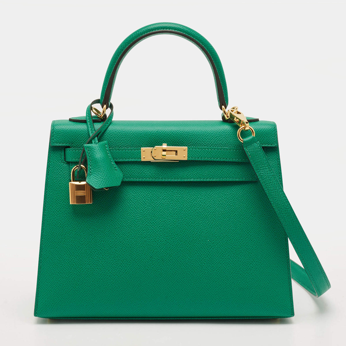 Hermes Kelly Sellier 25 Gold Finish Vert Jade Epsom Leather Bag
