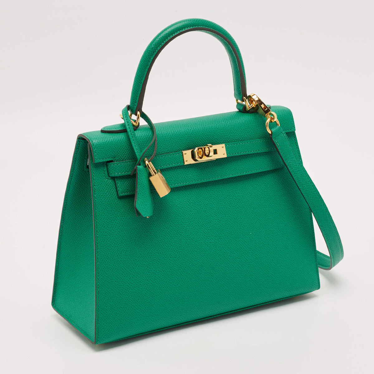 Hermes Kelly Sellier 25 Gold Finish Vert Jade Epsom Leather Bag
